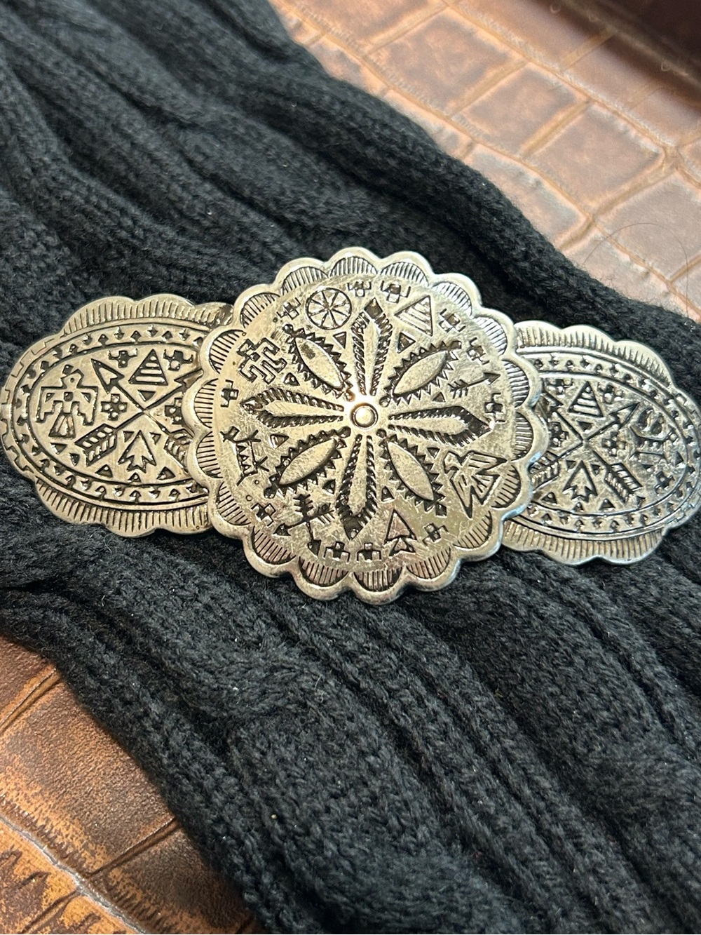 Vintage Southwestern Concho Barrette Hair Clip, Native American Tribal Style